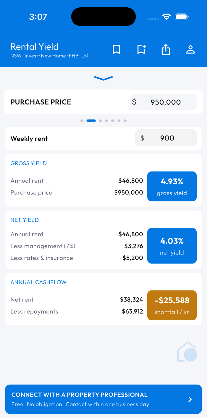 RENTAL YIELD screen